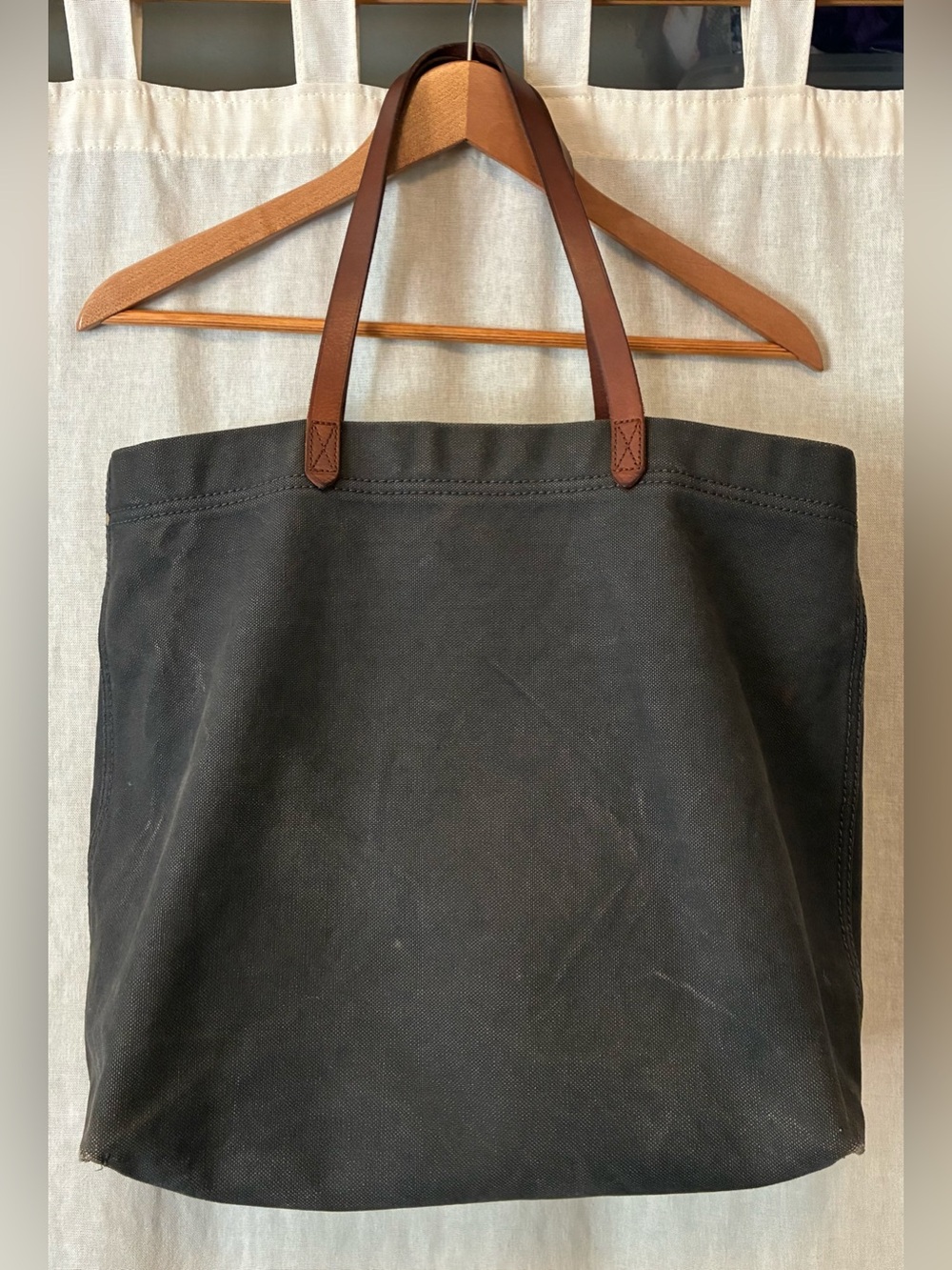 Madewell Navy Canvas Tote 100% Cotton with Leather Straps